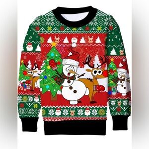 NEW Kids Ugly Christmas Sweatshirt with Snowman and Reindeer Size XL 13-17